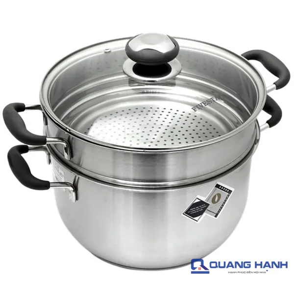 Bộ 2 nồi xửng 3 đáy 24 cm Fivestar ST24-SLC vung kính