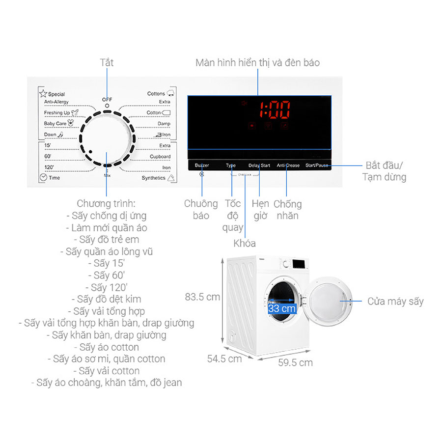 Máy sấy thông hơi Galanz 7 Kg DV-70T5C(W)