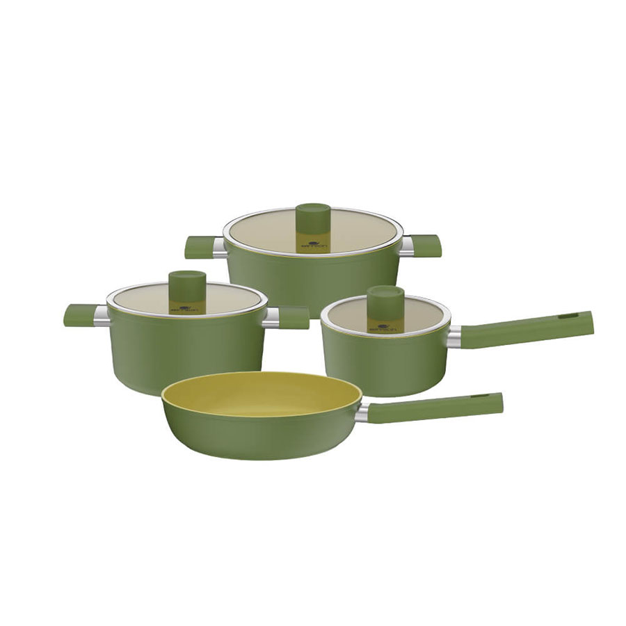 Bộ nồi chống dính Ceramic Elmich Olive EL5220OV04 quánh 16,nồi 20,24,chảo 26cm - toàn cảnh sản phẩm