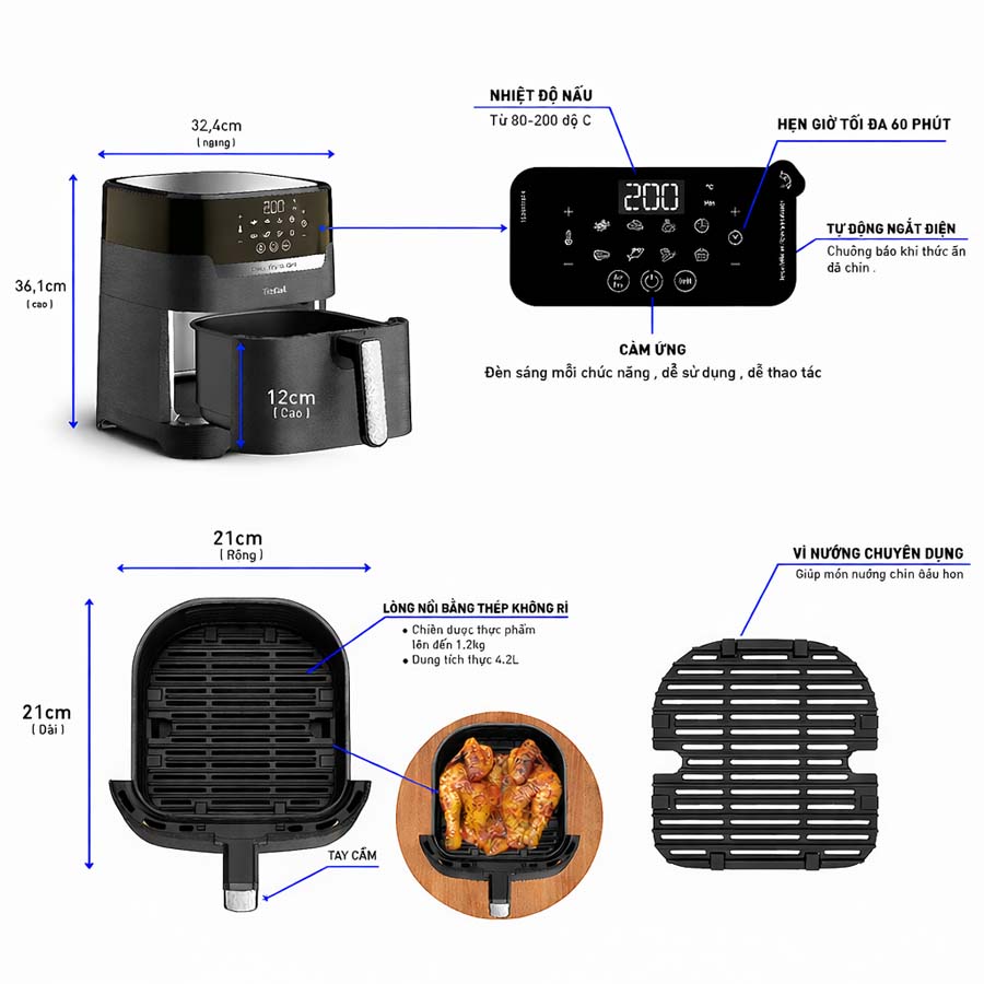 Nồi chiên không dầu Tefal 2in1 EY505815