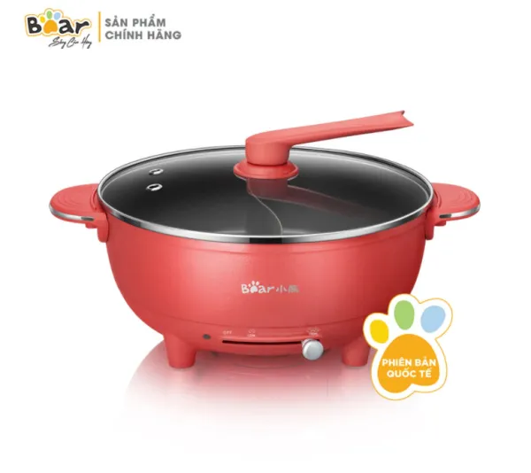 Nồi lẩu uyên ương Bear 6L màu đỏ SUBE006