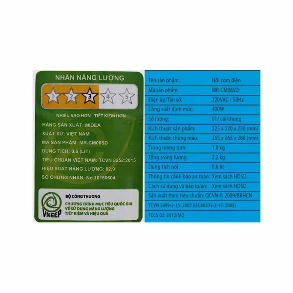 Nồi cơm điện Midea MR-CM06SD 0.6 lít