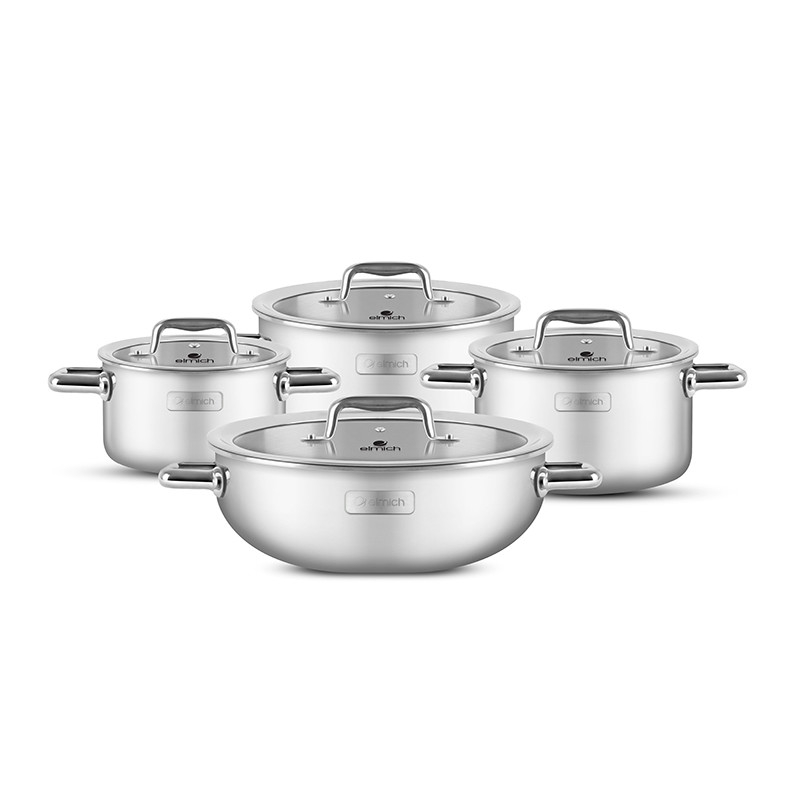 Bộ nồi inox liền khối Elmich Trimax ECO EL-8002 size 16, 20, 22, lẩu xào 28cm - toàn cảnh sản phẩm