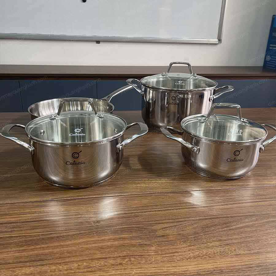 Ảnh thực tế Bộ nồi chảo Inox 5 đáy Catania CTP-8641
