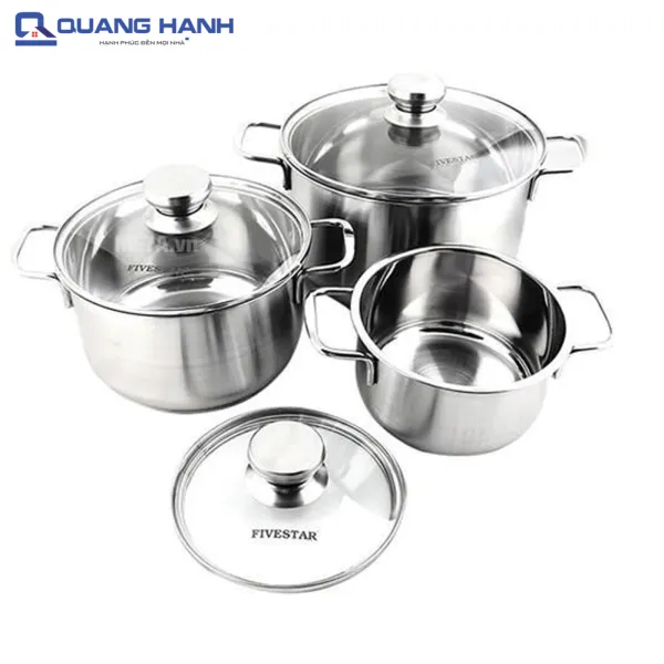 Bộ nồi 3 món inox nắp kính 3 đáy Fivestar FS06CG