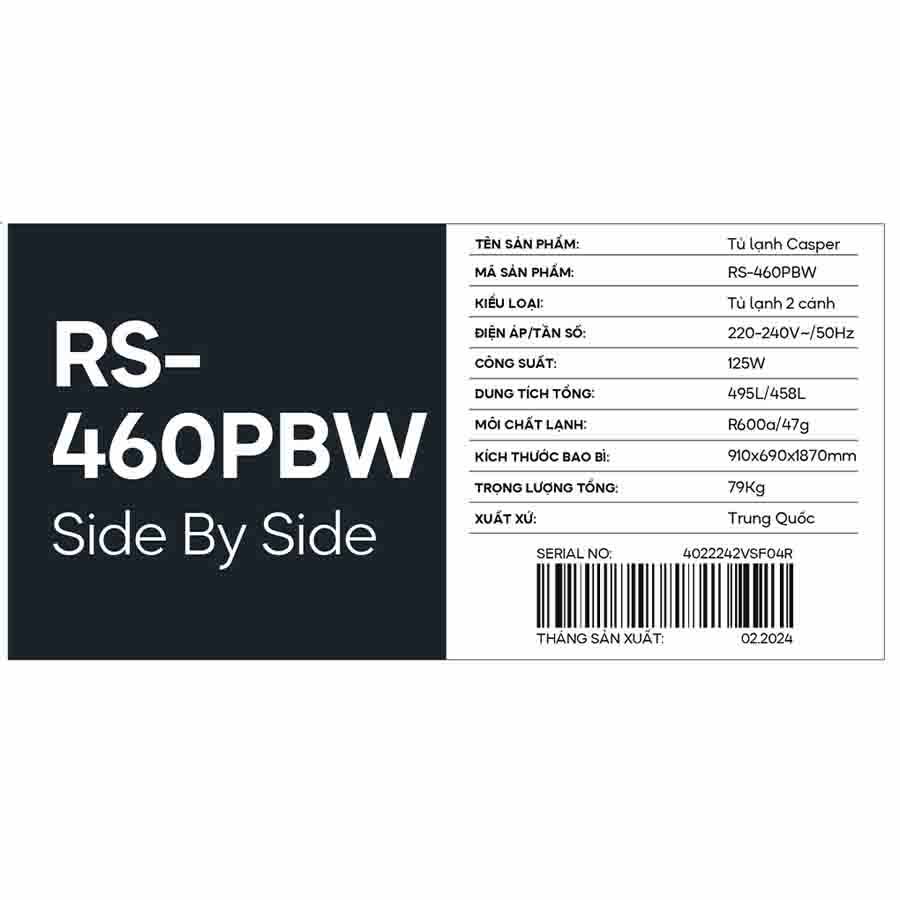 Tủ lạnh Casper Inverter 458 lít RS-460PBW