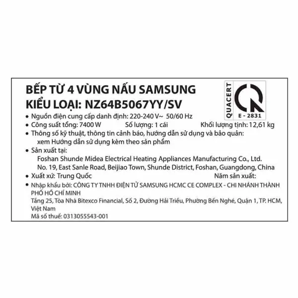 Bếp từ 4 vùng nấu Samsung Bespoke NZ64B5067YY/SV