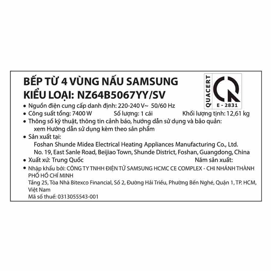 Bếp từ 4 vùng nấu Samsung Bespoke NZ64B5067YY/SV