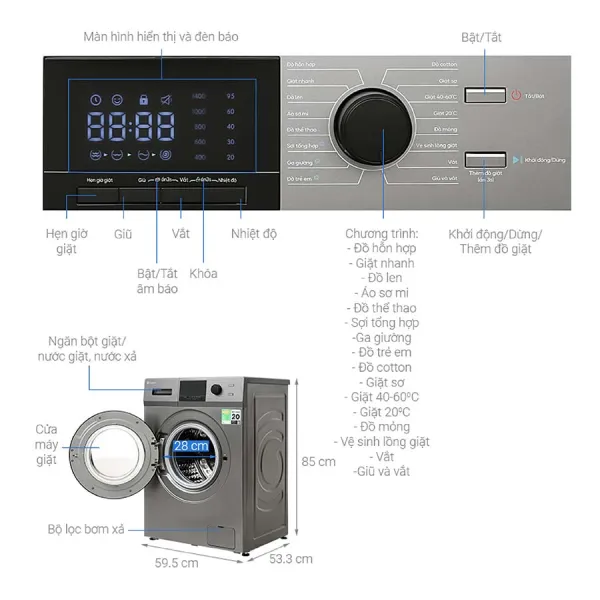 Máy giặt Casper Inverter 10.5Kg WF-105VG5