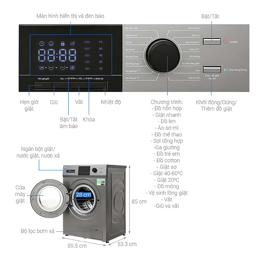 Máy giặt Casper Inverter 10.5Kg WF-105VG5
