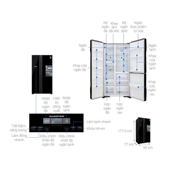 Tủ lạnh Hitachi Inverter 600 lít R-FM800PGV2 GBK