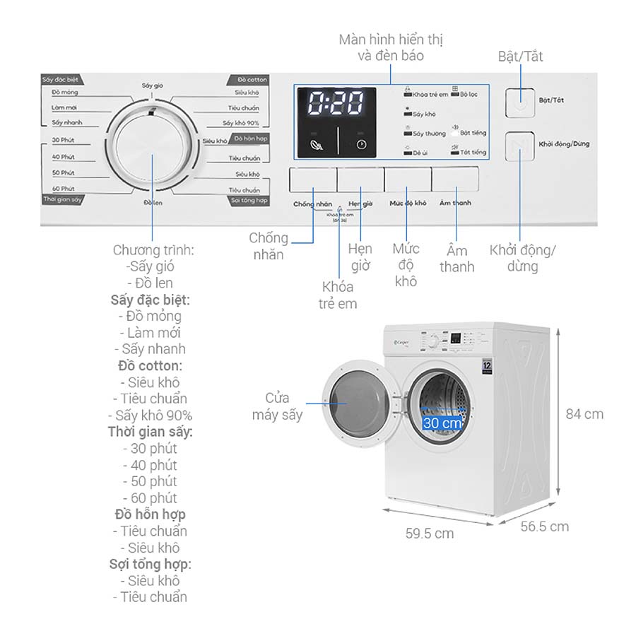 Máy sấy quần áo Casper 7.2 kg TD-72VWD