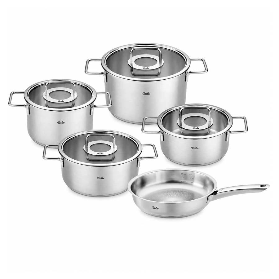 Bộ nồi FISSLER Pure Collection 5 món vung kính kèm chảo thép 24cm - toàn cảnh sản phẩm