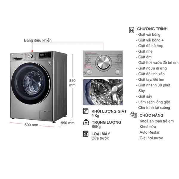 Máy giặt sấy LG Inverter 9 kg FV1409G4V
