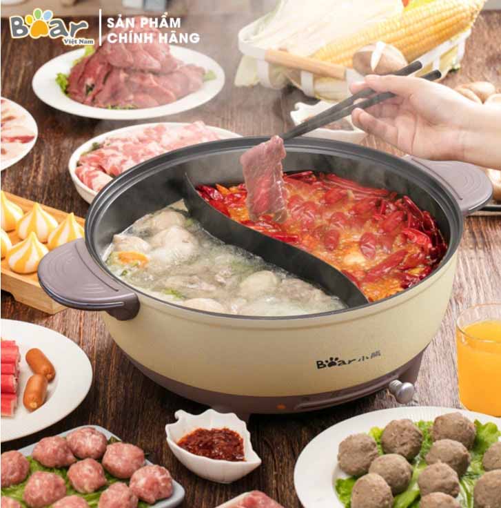 Nồi lẩu uyên ương Bear 6L màu kem DHG-B60R6