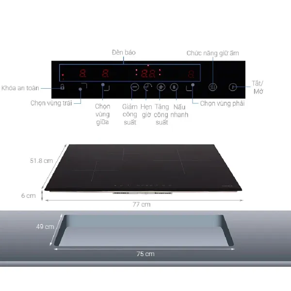 Bếp từ Hafele 3 vùng nấu HC-IS773EA 535.02.242 | Chính Hãng