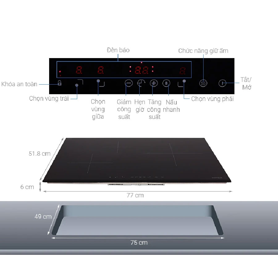 Bếp từ Hafele 3 vùng nấu HC-IS773EA 535.02.242 | Chính Hãng