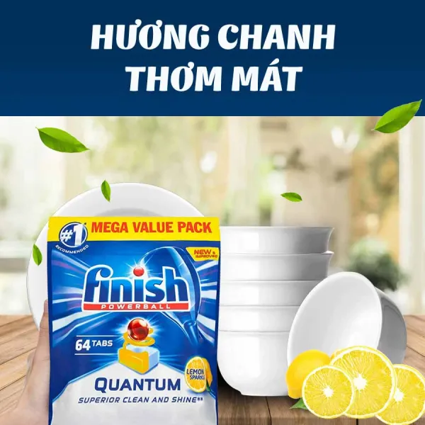 Viên rửa bát Finish Quantum 64 viên hương chanh
