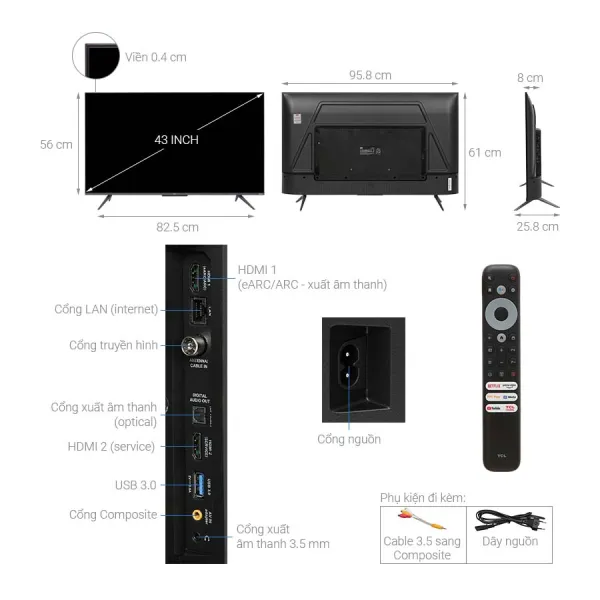 Google Tivi QLED TCL 4K 43 inch 43Q636
