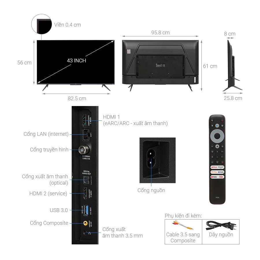 Google Tivi QLED TCL 4K 43 inch 43Q636