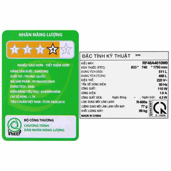 Tủ lạnh Samsung Inverter 488 lít RF48A4010M9/SV