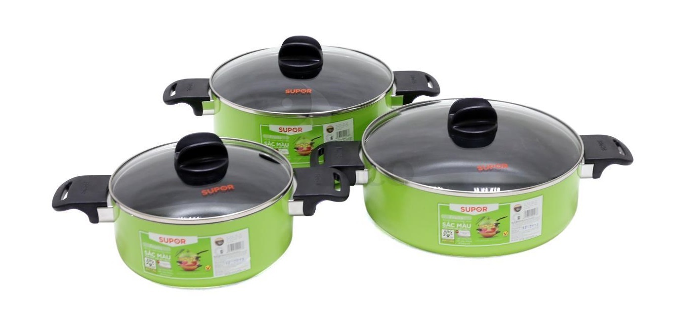 Bộ nồi sắc mầu SUPOR (03 chiếc )dùng trên bếp từ S08A-T5 – Màu xanh cốm