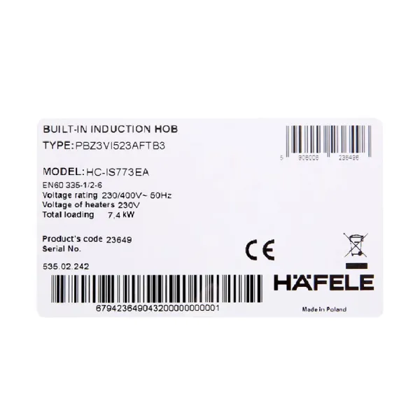 Bếp từ Hafele 3 vùng nấu HC-IS773EA 535.02.242 | Chính Hãng