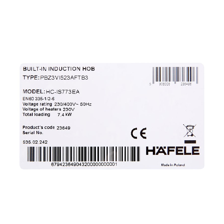 Bếp từ Hafele 3 vùng nấu HC-IS773EA 535.02.242 | Chính Hãng