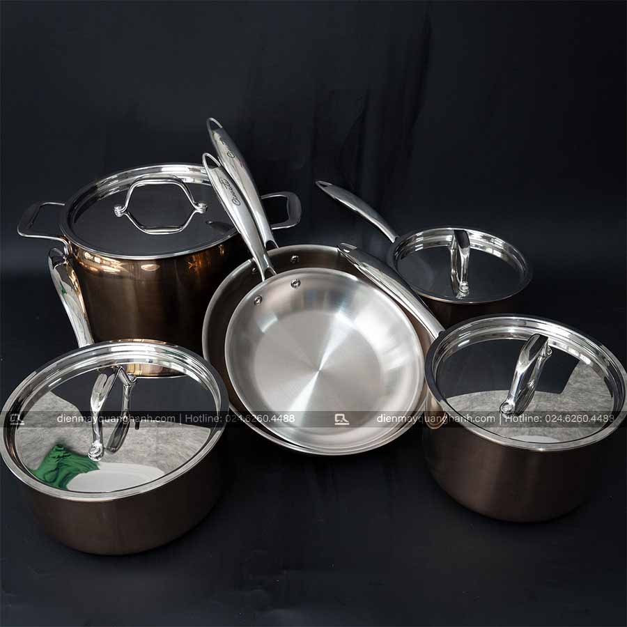 Ảnh thực tế Bộ nồi inox cao cấp Ciwete 6 món màu đồng SS1503-10PC