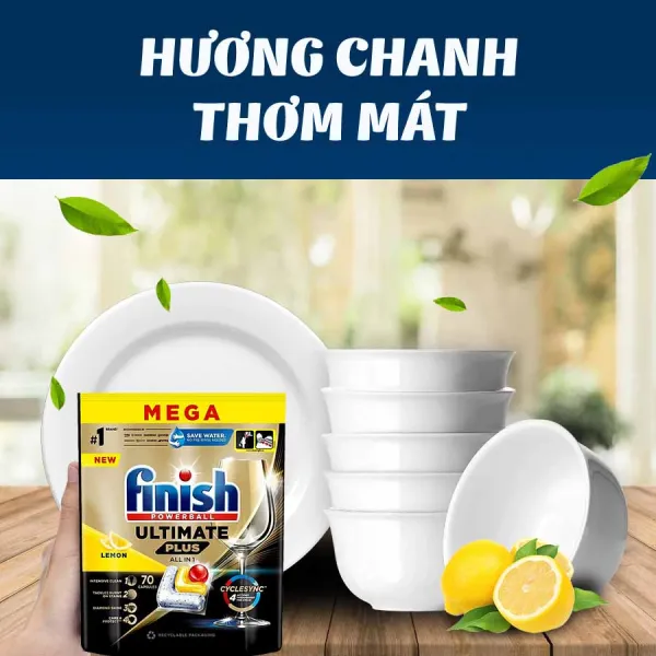 Viên rửa bát Finish Ultimate Plus 70 viên Hương Chanh