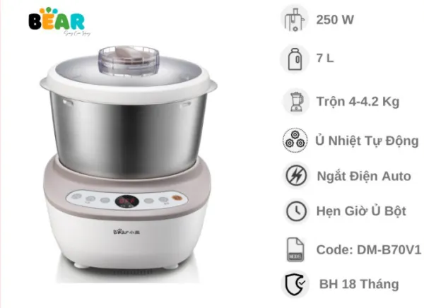 Máy nhào bột tự động 7L Bear DM-B70V1