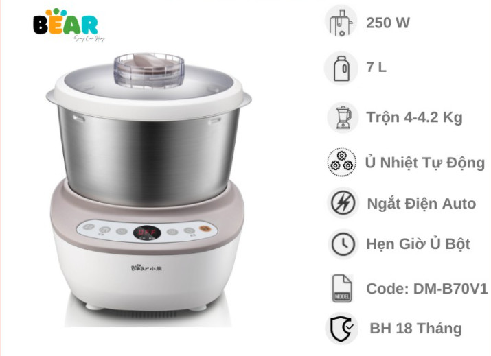Máy nhào bột tự động 7L Bear DM-B70V1