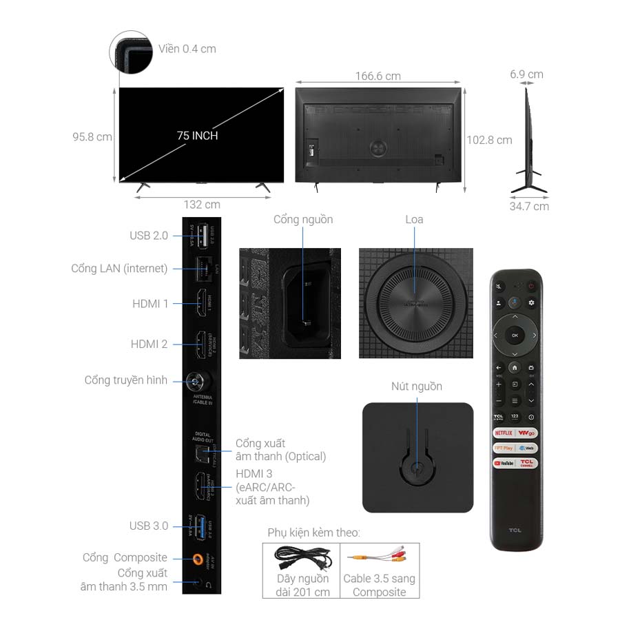 Google Tivi QLED TCL AI 4K 75 inch 75C69B