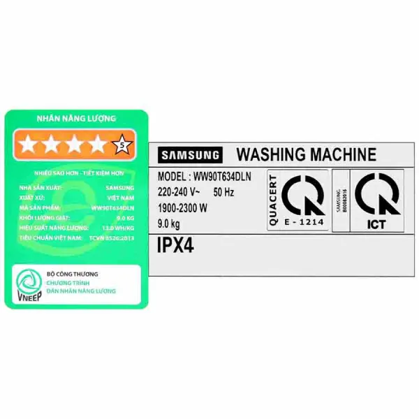 Máy giặt Samsung Inverter 9 kg WW90T634DLN/SV