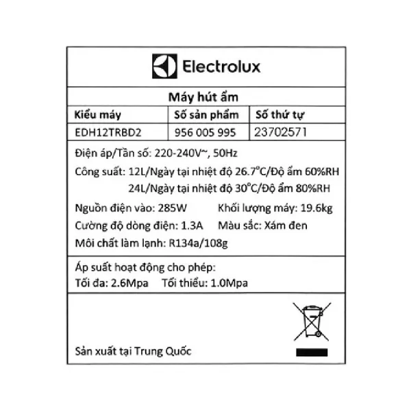 Máy hút ẩm Electrolux EDH12TRBD2