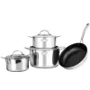 Bộ nồi chảo inox cao cấp 3 lớp đáy liền Trimax 4 chiếc size 18cm, 20cm, 26cm và chảo 26cm