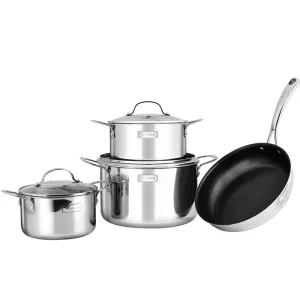 Bộ nồi chảo inox cao cấp 3 lớp đáy liền Trimax 4 chiếc size 18cm, 20cm, 26cm và chảo 26cm